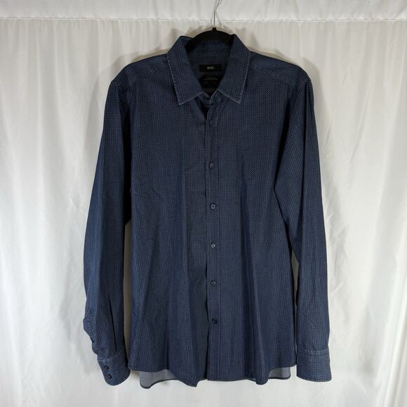 Hugo Boss Dress Shirt Men's Medium Blue Finest Italian Fabric Button Long Sleeve - Picture 1 of 9